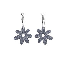 Grey glitter Flower Power hoop earrings